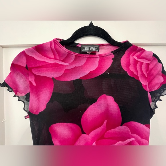 Vintage 90s mesh rose shirt - Picture 2 of 4